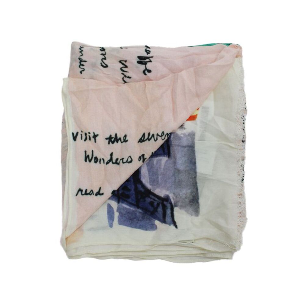 Kate Spade New York Womens Knit Fringe Bucket List Oblong Scarf White 80"x23"